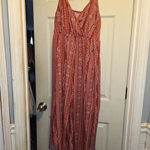 SHEIN Red Printed Sleeveless Jumpsuit